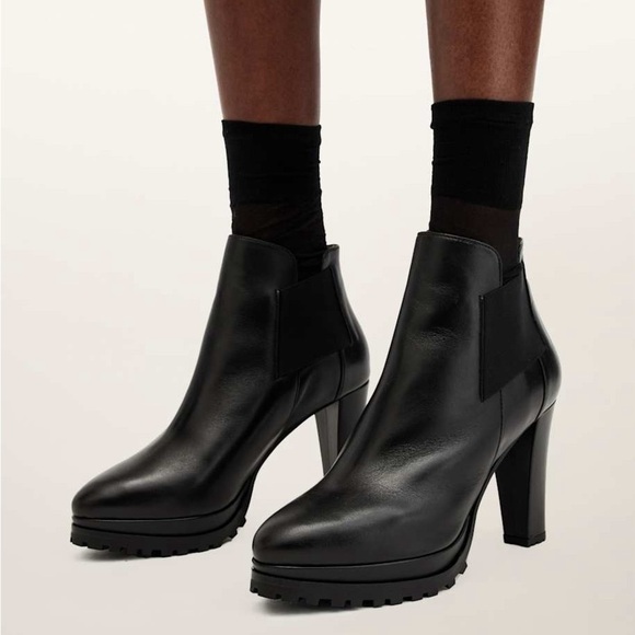NEW All Saints Sarris Black Leather Platform Chunky Ankle Booties Size 9 - Picture 9 of 11